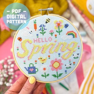 DIGITAL PATTERN | Colourful Spring Cross Stitch Pattern – Floral Digital Download for DIY counted cross stitch project.