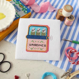 Sardine Cross Stitch Kit for Beginners | Modern Stitch Kit | Cute Sardine Tin