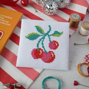 Cherry Cross Stitch Kit | Beginner Modern Fruit Craft