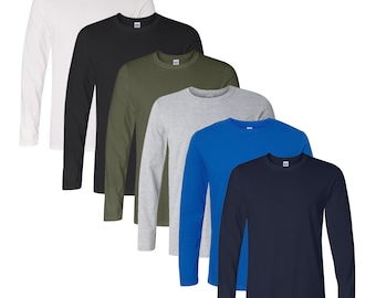 Gildan Unisex Softstyle Long Sleeve T-Shirt Pack of 6 | Soft Cotton Ring-Spun Tees | Mixed Color Shirts S–3XL