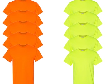 10 Pack Gildan Hi Vis T-Shirt: Safety Orange & Green, Short Sleeve