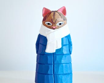 木彫りのかわいい招き猫手作り招き猫手芸店の室内装飾置物幸運の贈り物