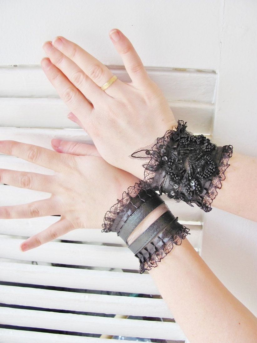 WILD CAT black wrist cuffs steampunk cuffs gothic cuffs Etsy