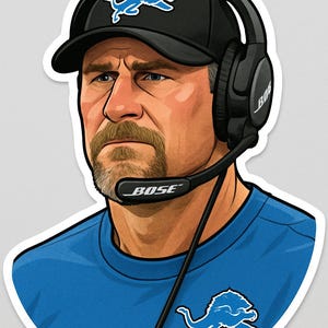 Dan Campbell Coach Detroit Funny Sticker decal  4&quot; Glossy lions grit