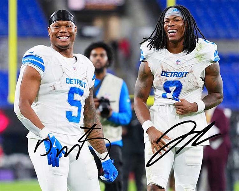 Jahmyr Gibbs David Montgomery Signed Photo Reprint 8x10 11x14 Detroit ...