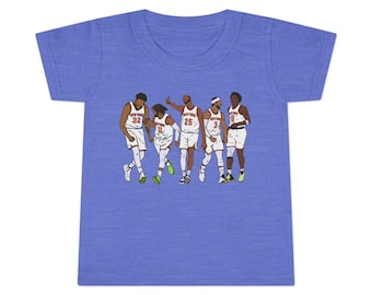 Koszulka z nadrukiem Knicks Starting Five 5 Team New York Art Squad z golami, miękka koszulka dla małych dzieci w kolorze niebieskim