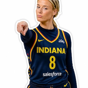 May include: A navy blue Indiana basketball jersey with yellow trim, the number 8, and the text Lilly and salesforce. The jersey features a yellow Nike logo, a crew neckline, and long sleeves. A person is pointing forward while wearing the jersey.