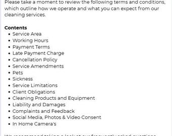Editable Domestic Cleaning Business Startup Documents Self Employed Forms T&C&#39;s Terms and Conditions