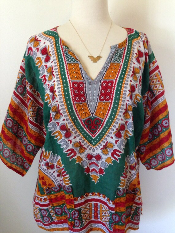Bijou Vintage African Daishiki 70's Hippie Shirt