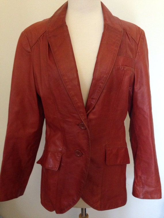 Quinn Vintage 70's leather blazer jacket brown rus