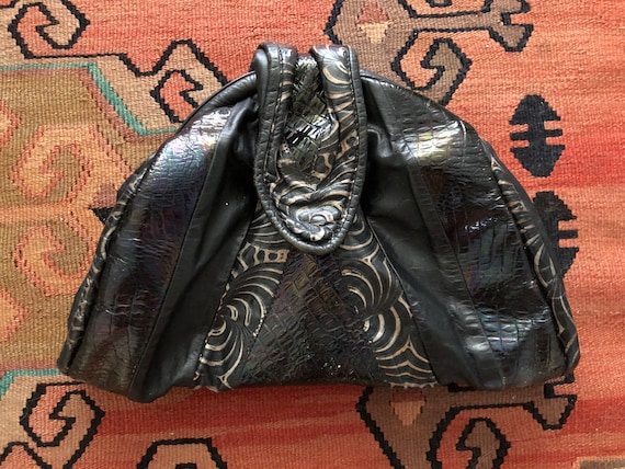 Vintage 80s leather clutch evening bag