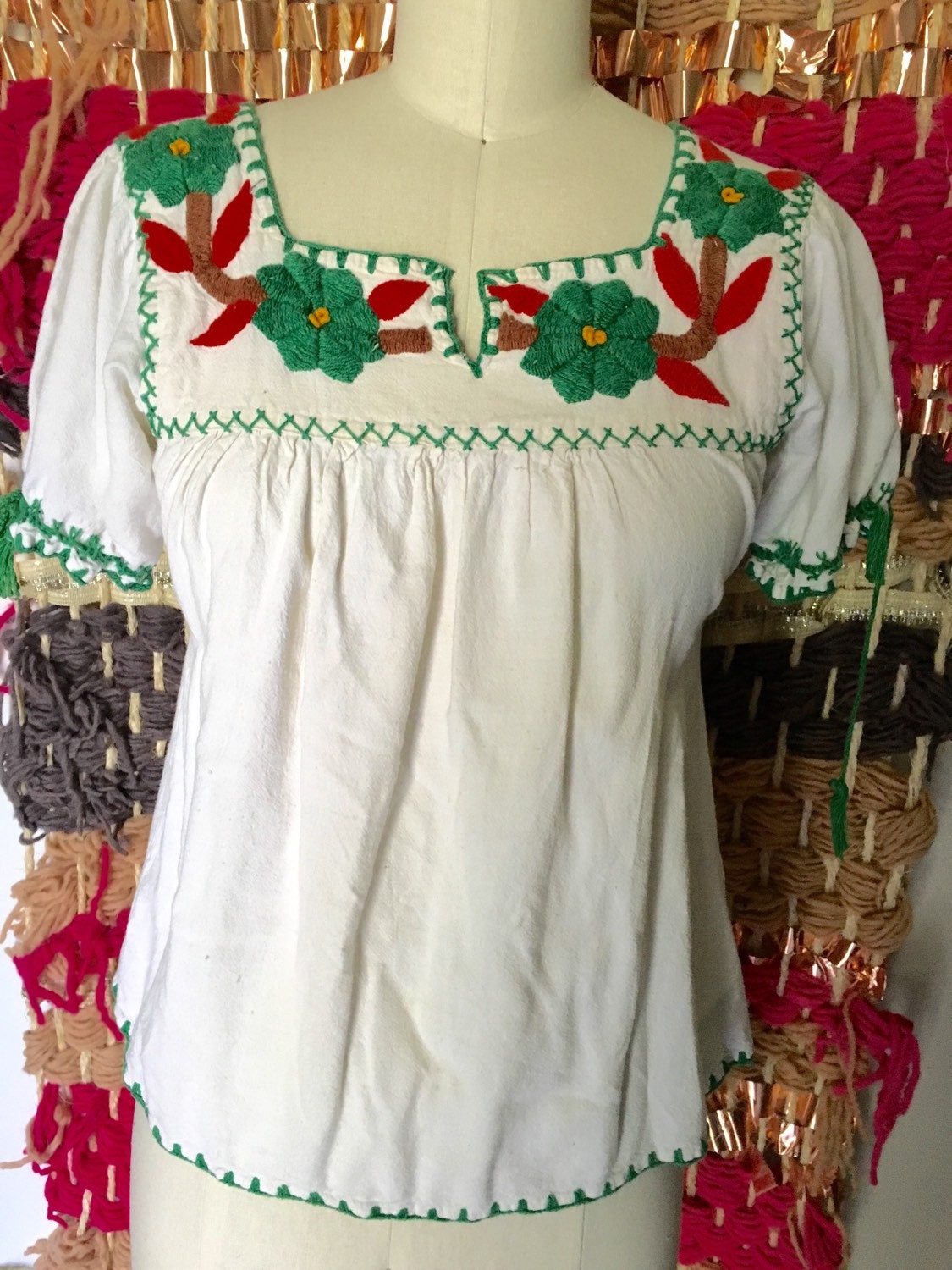 Vintage 70s Embroidered Peasant Blouse 