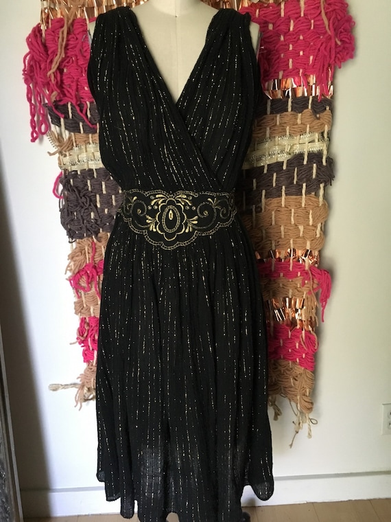 Vintage gauze lurex embroidered Grecian dress