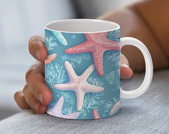 Envoltura para taza con forma de estrella de mar, diseño de taza playera, sublimación de taza de verano, taza de verano png, taza de playa png, sublimación de verano, envoltura para taza de 11 oz y 15 oz, diseño marino
