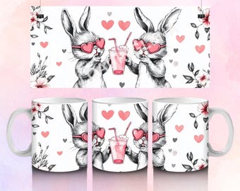 Envoltura de taza de conejito de Pascua, taza de Pascua png, 11 oz y 15 oz, lindo diseño de taza de Pascua, Pascua rosa png, diseño de sublimación de taza de Pascua, Pascua png