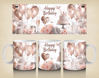 Envoltura para taza de cumpleaños, Feliz cumpleaños PNG, Diseño de sublimación de taza de cumpleaños PNG, Envoltura para taza de 11 oz y 15 oz, Taza de cumpleaños PNG, Descarga digital, png