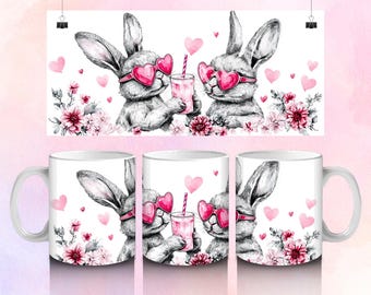 Envoltura de taza de conejito de Pascua, taza de Pascua png, 11 oz y 15 oz, lindo diseño de taza de Pascua, Pascua rosa png, diseño de sublimación de taza de Pascua, Pascua png