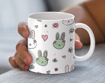 Envoltura para taza de Pascua, taza de Pascua PNG, 11 oz y 15 oz, lindo diseño de taza de Pascua, sublimación de taza de Pascua, PNG de Pascua, PNG de Pascua rosa, conejito de Pascua