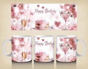 Envoltura de taza de cumpleaños, Feliz cumpleaños png, Diseño de sublimación de taza de cumpleaños PNG, Envoltura de taza de 11 oz y 15 oz, Taza de cumpleaños png, Descarga digital, png