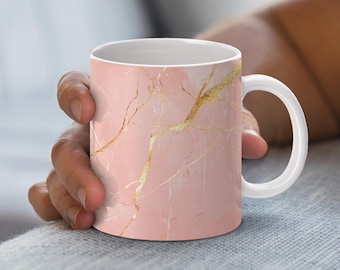Envoltura para taza de mármol rosa y dorado, taza de mármol png, sublimación de taza de café, taza con estampado de mármol, diseño de taza de mármol, envoltura para taza de 11 oz y 15 oz, taza png