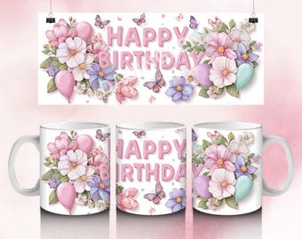 Envoltura de taza de cumpleaños, Feliz cumpleaños png, Diseño de sublimación de taza de cumpleaños PNG, Envoltura de taza de 11 oz y 15 oz, Taza de cumpleaños png, Descarga digital, png
