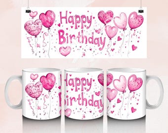 Envoltura para taza de cumpleaños, feliz cumpleaños png, sublimación de taza de cumpleaños PNG, envoltura para taza de cumpleaños de 11 oz y 15 oz, taza de cumpleaños png, descarga digital