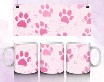 Pink Valentine Dog Mug Wrap, Valentine day png, Valentine Mug Sublimation, Valentine mug png, 11oz 15oz mug wrap, wrap around mug, Dog Paws