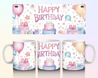 Envoltura para taza de cumpleaños, Feliz cumpleaños PNG, Diseño de sublimación de taza de cumpleaños PNG, Envoltura para taza de 11 oz y 15 oz, Taza de cumpleaños PNG, Descarga digital, png
