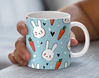 Envoltura para taza de Pascua, taza de Pascua PNG, 11 oz y 15 oz, lindo diseño de taza de Pascua, sublimación de taza de Pascua, Pascua PNG, conejito de Pascua, zanahoria de Pascua PNG