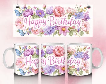 Envoltura de taza de cumpleaños, Feliz cumpleaños png, Diseño de sublimación de taza de cumpleaños PNG, Envoltura de taza de 11 oz y 15 oz, Taza de cumpleaños png, Descarga digital, png