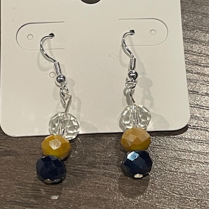 Blue and yellow  dangle earrings. Hypoallergenic earring hooks.