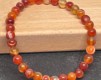 6mm Orange Stripe Agate Beaded Bracelet | Handmade Stretch Bracelet | Gift for Her | Stacking Bracelet | Boho Jewelry | Fall Accessory