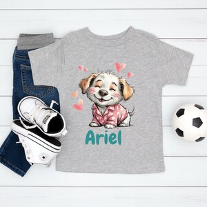 Ariel Puppy Shirt Personalized Kids Name Custom Toddler Birthday Tee Cute Puppy Gift For Girls Boys Youth T-Shirt image 3