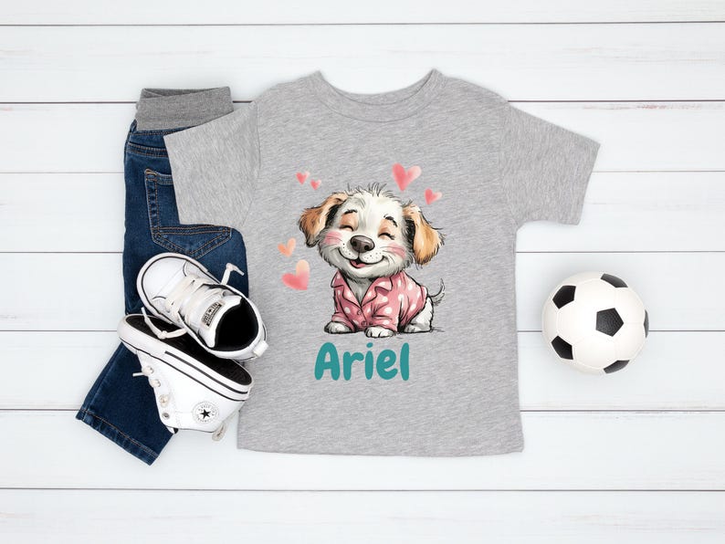 Ariel Puppy Shirt Personalized Kids Name Custom Toddler Birthday Tee Cute Puppy Gift For Girls Boys Youth T-Shirt image 3