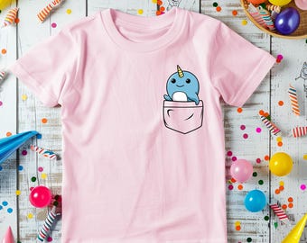 Pocket Unicorn Shirt | Cute Magical Unicorn Tee | Kawaii Fantasy Pocket T-Shirt | Kids Pink Gift | Unicorn Lover Top
