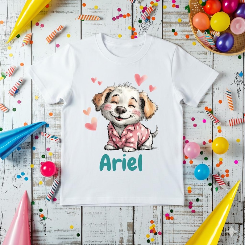 Ariel Puppy Shirt Personalized Kids Name Custom Toddler Birthday Tee Cute Puppy Gift For Girls Boys Youth T-Shirt image 1