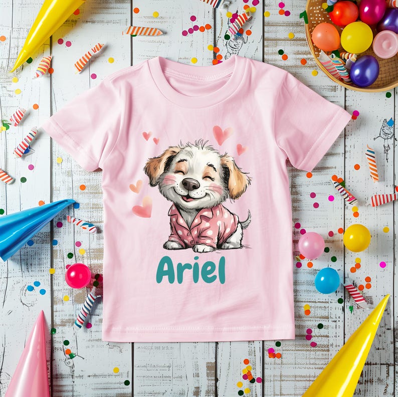Ariel Puppy Shirt Personalized Kids Name Custom Toddler Birthday Tee Cute Puppy Gift For Girls Boys Youth T-Shirt image 2