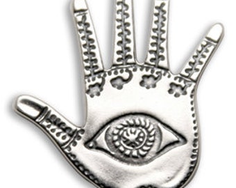 Colgante y broche de mano de Fátima, amuleto de plata de ley, joya para el ojo, broche espiritual, mano de Fátima.