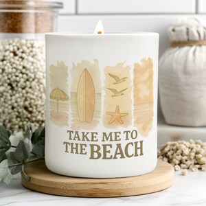 Coastal Soy Candle: Beach Watercolor Design - Seaside Summer Decor