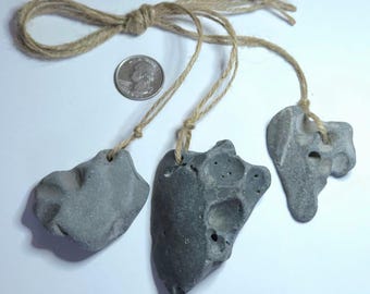 Holey rock, Hag stone, Witch stone, Fairy stone, Odin stone pendant keychain amulet, natural holey, set of 3 stones
