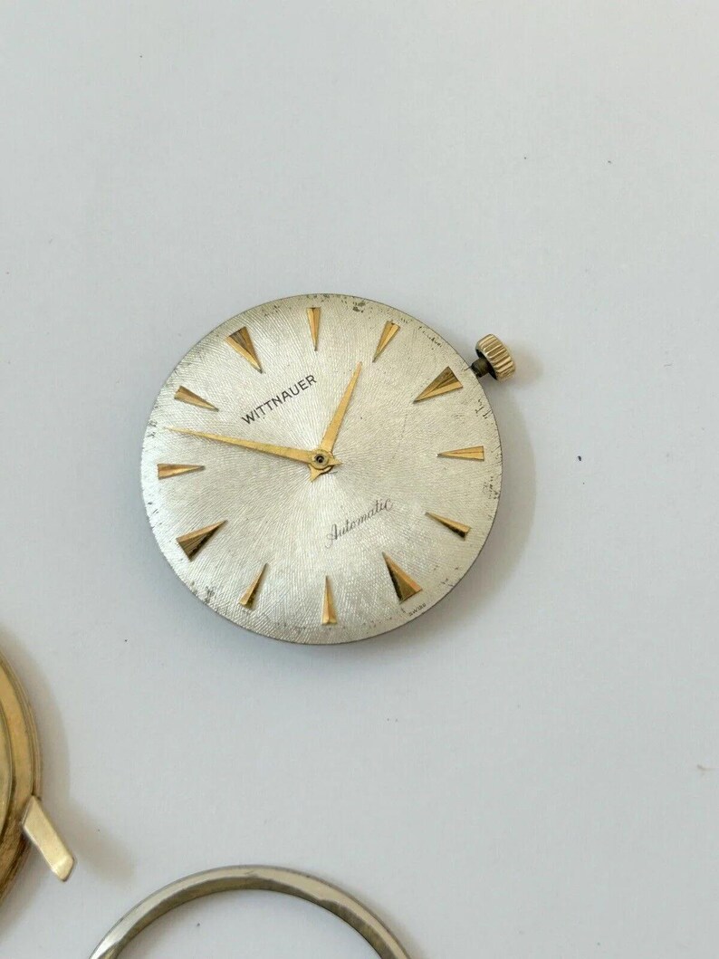 Piezas de reloj Wittnauer Cal 11AHS1 Movimiento Volante Resorte Esfera Manecilla Caja Horquilla imagen 8