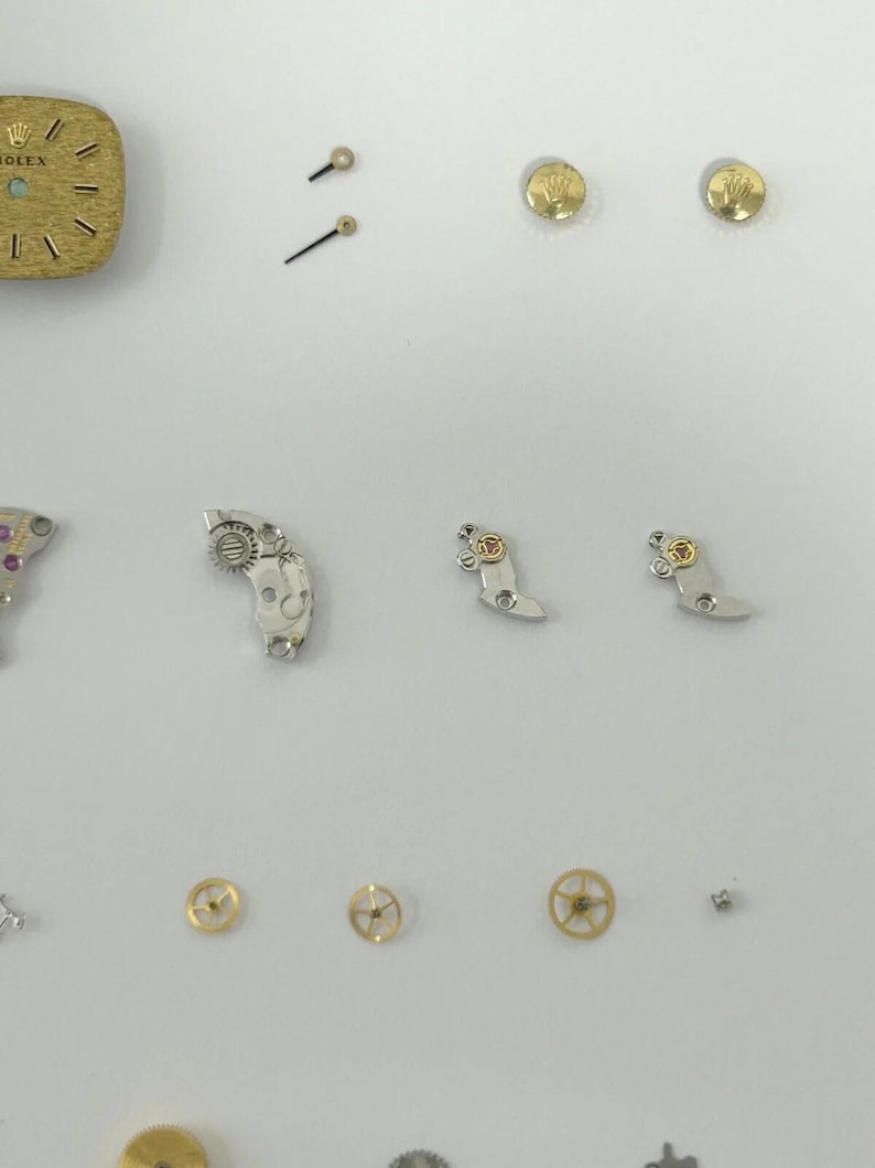 Rolex Cal 1400 Ladies Watch Parts Movement Fork Wheel Spring Bridge Dial Hnads image 3