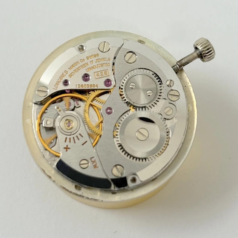 Longines Cal 428 Watch Part Movement Balance Fork Spring Bridge Dial Hands Crown image 1