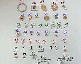 Peças do mecanismo de relógio Omega Cal 562: Roda do garfo do balanço, mola e ponte 166.020 5
