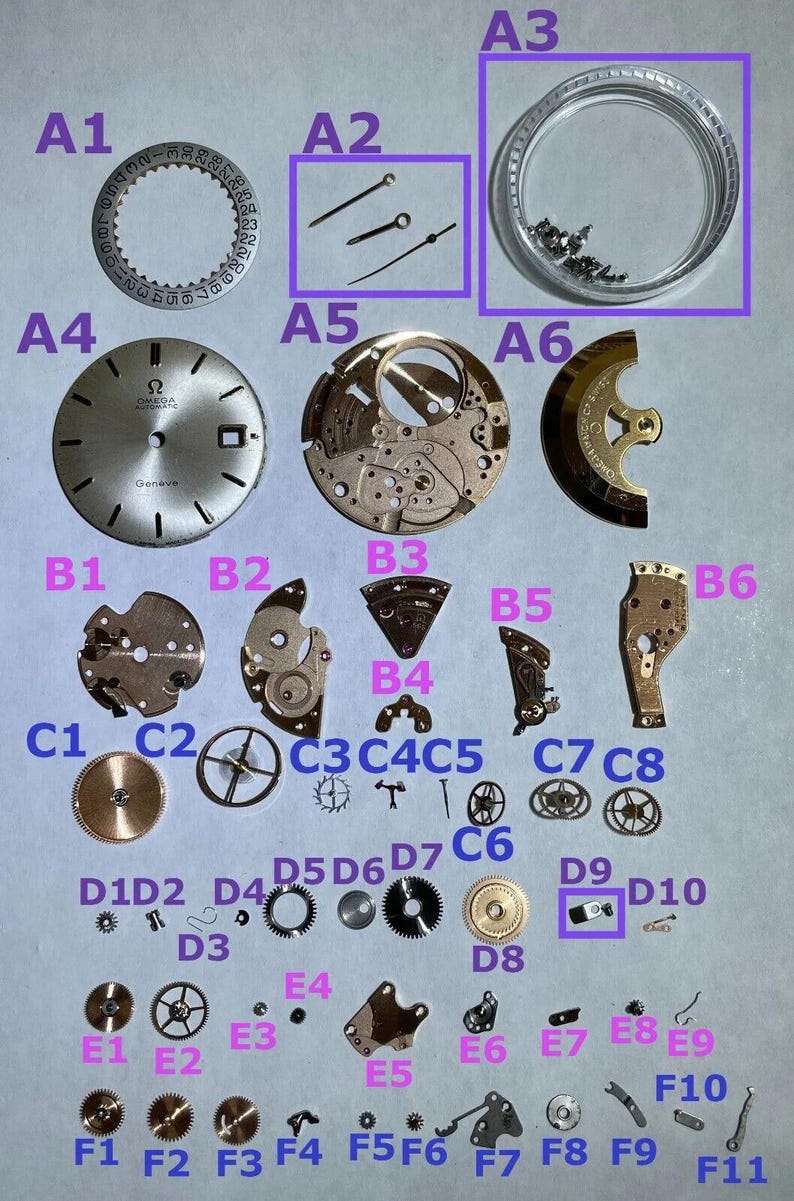 Omega Cal 565 Parts Movement Balance Fork Wheels Springs Bridge image 1