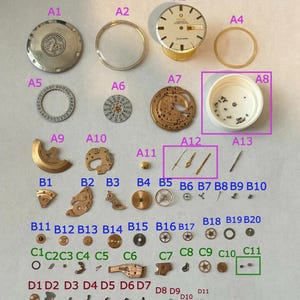 Omega Cal 751 Parts Movement Balance Fork Wheel Spring Bridge Watch Dial 166.032 image 1