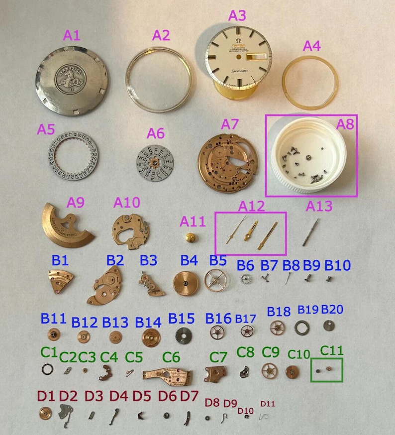 Omega Cal 751 Parts Movement Balance Fork Wheel Spring Bridge Watch Dial 166.032 image 1