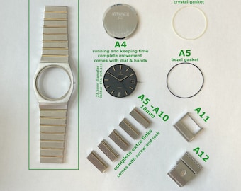 Concord Mariner SG 2Tone gold watch part case movement 18mm link crown stem dial