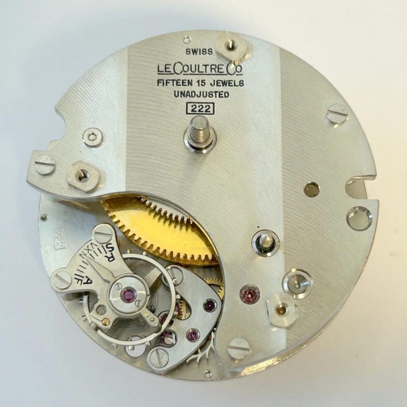 Movimiento de reloj Jaeger LeCoultre Calibre 222 para piezas, horquilla de equilibrio, perilla de llave, barrilete imagen 2