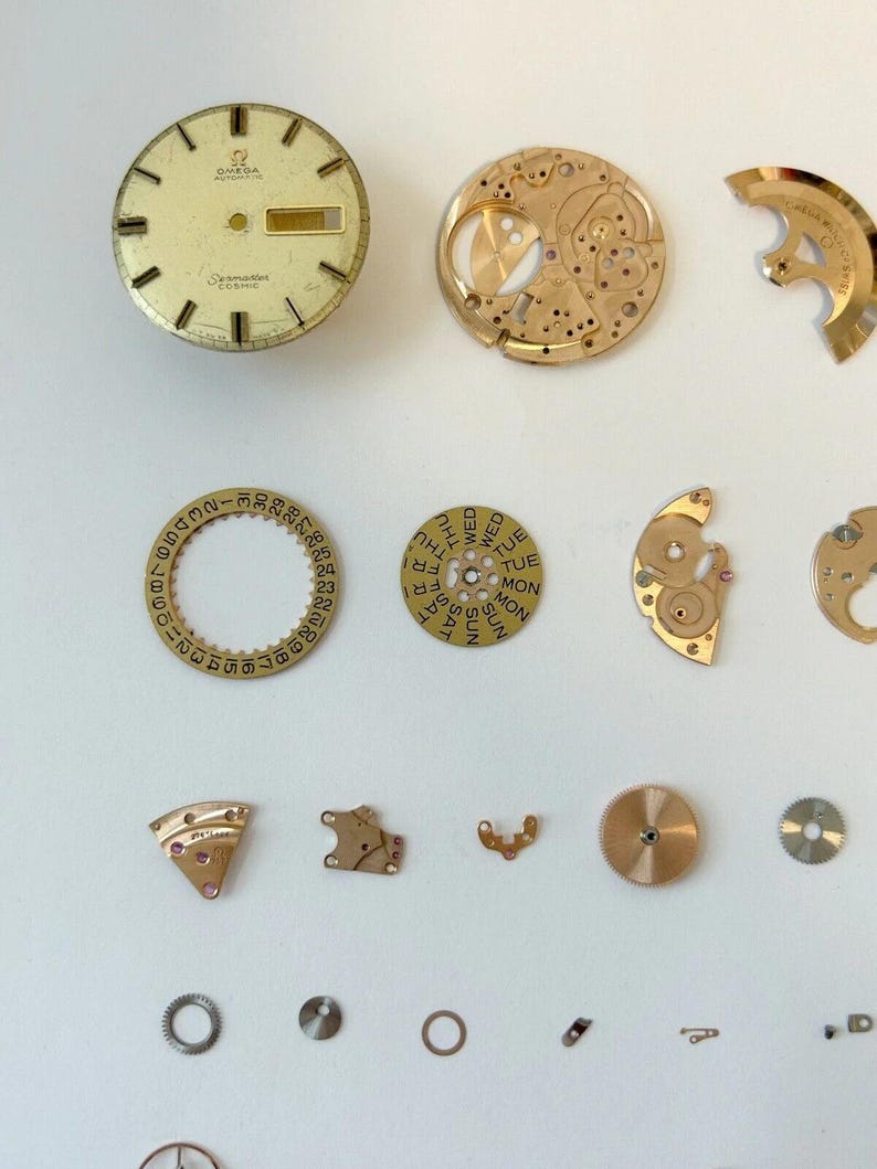 Omega 752 Watch Movement Parts Balance Fork Wheel Spring Bridge Calander Desk image 2